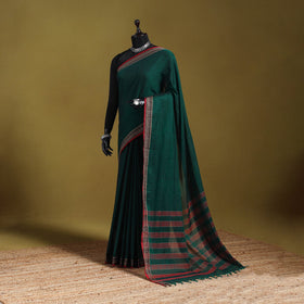 Green - dharwad cotton saree with border 58 - handcrafted