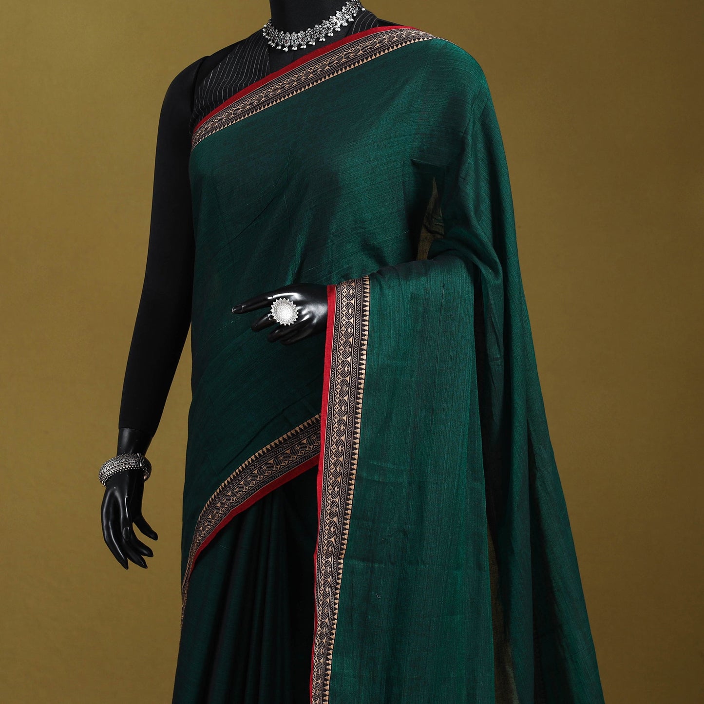 Green - dharwad cotton saree with border 58 - handcrafted