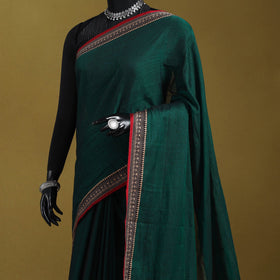 Green - dharwad cotton saree with border 58 - handcrafted