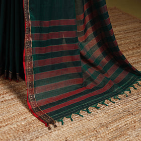 Green - dharwad cotton saree with border 58 - handcrafted