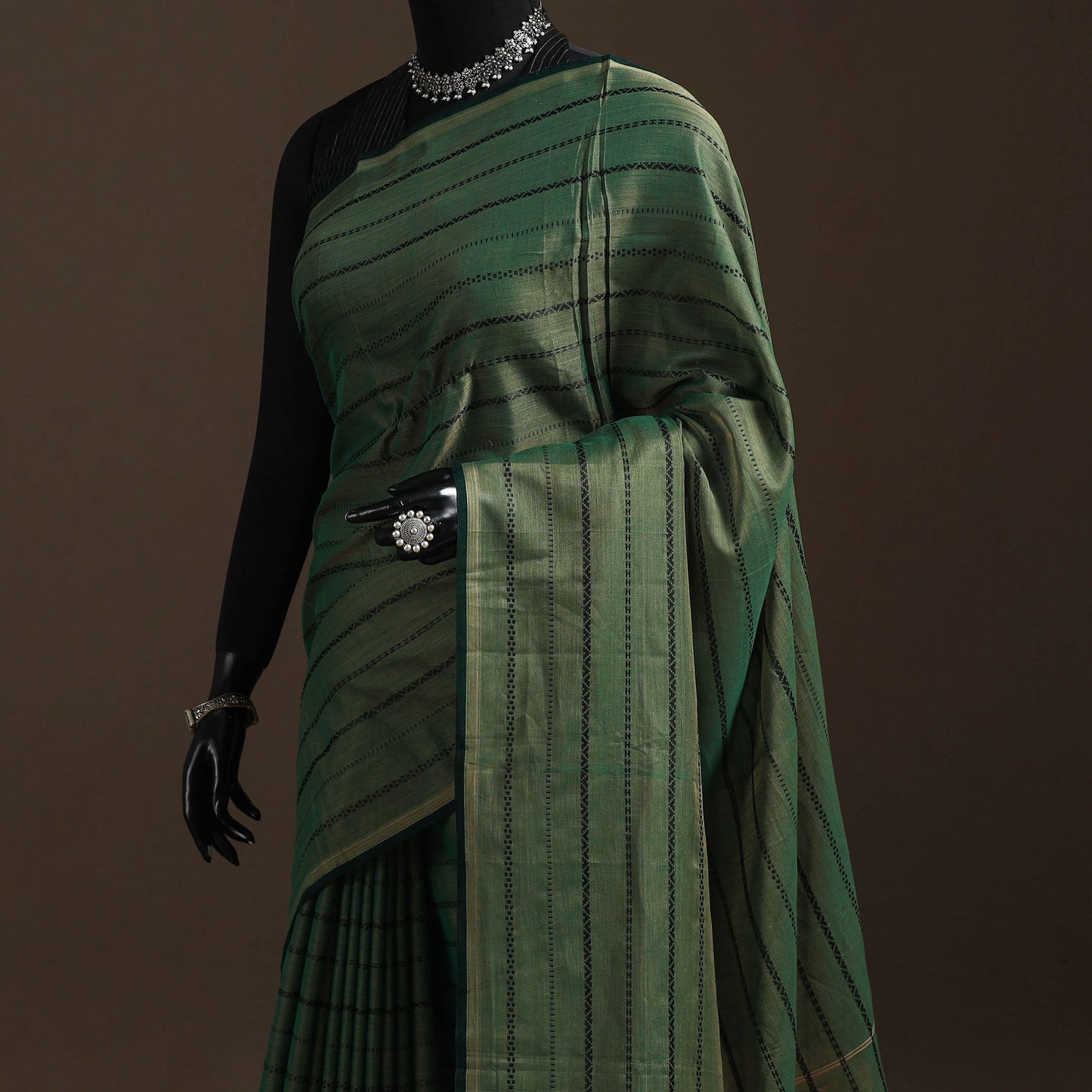 Dharwad cotton saree with thread stripes 06 - handcrafted