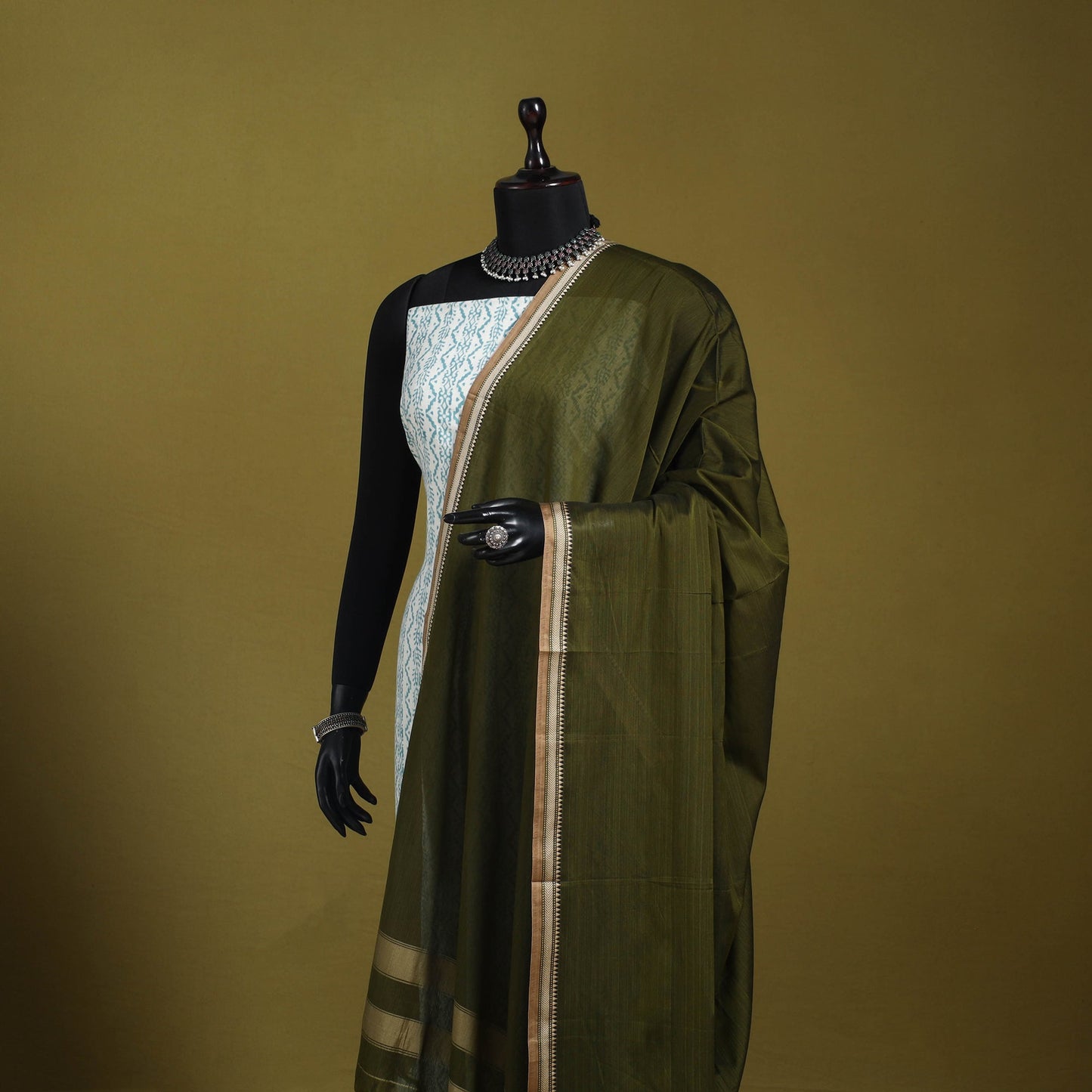 Green - dharwad mercerised cotton dupatta with border 72