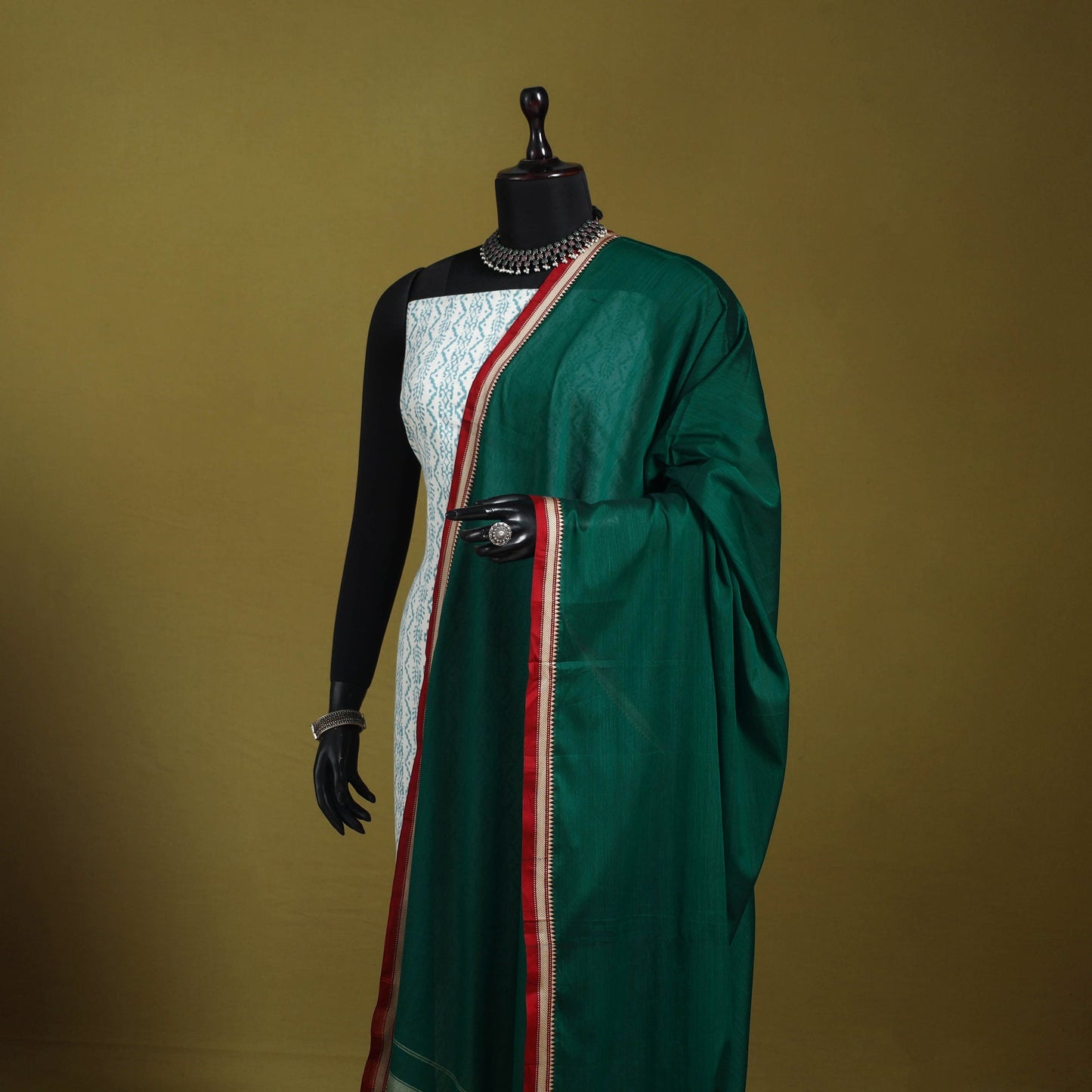 Green - dharwad mercerised cotton dupatta with border 74