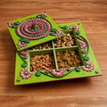  Diwali Decor Green Handpainted Wooden Dry Fruit Box