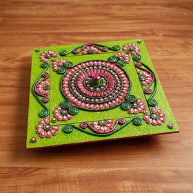  Diwali Decor Green Handpainted Wooden Dry Fruit Box