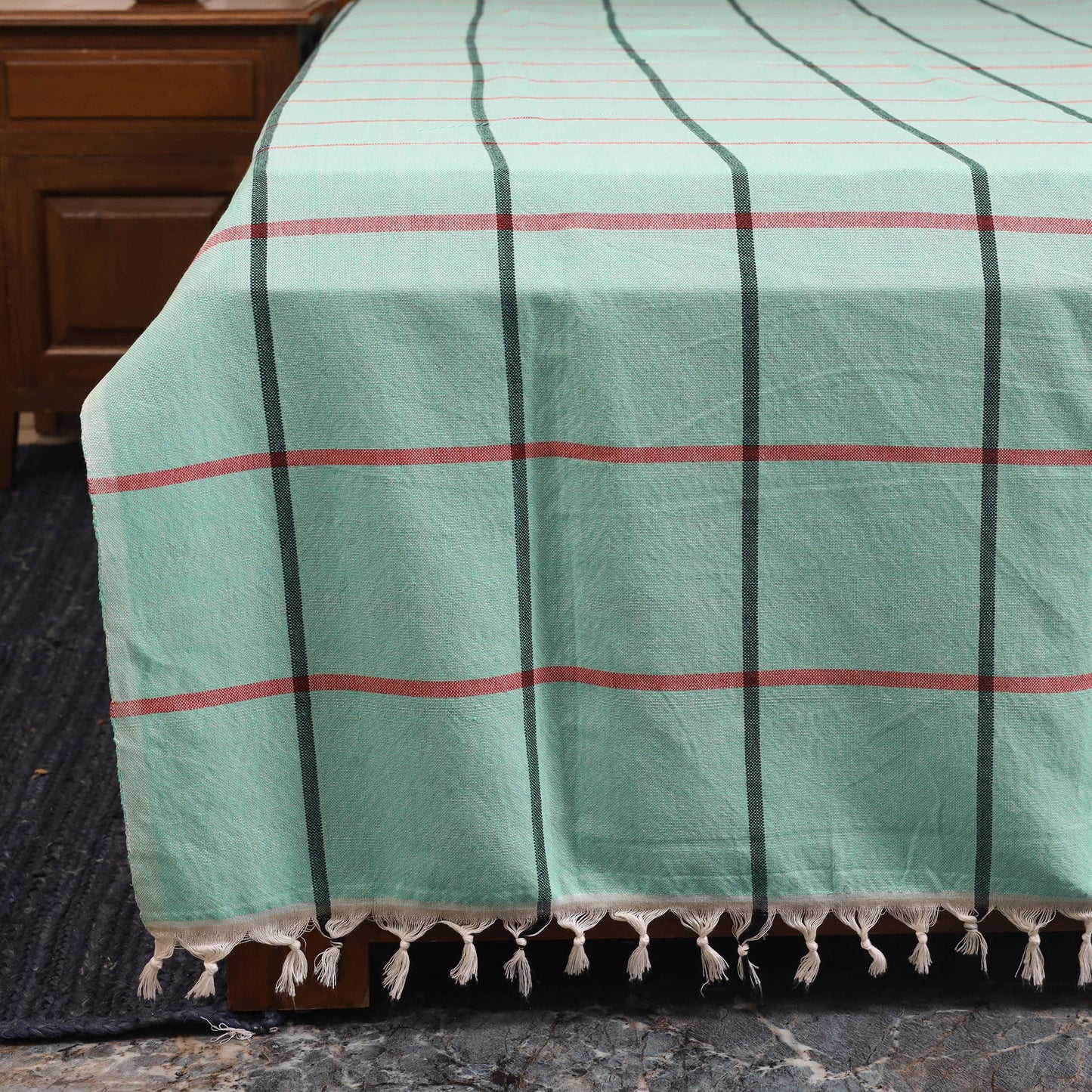 Green - double handloom cotton bed sheet (108 x 90 in) 22