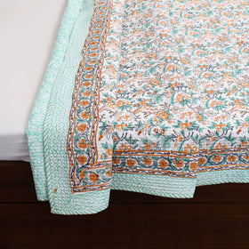 Green - Double - Reversible Sanganeri Block Print Cotton Quilt Set 02