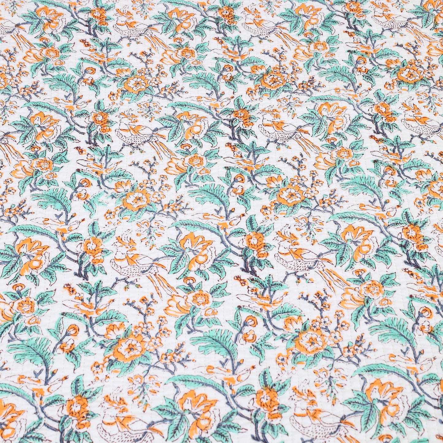 Green - Double - Reversible Sanganeri Block Print Cotton Quilt Set 02