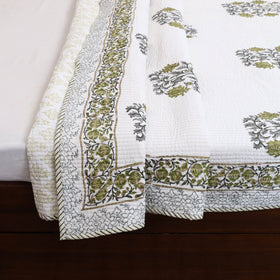 Green - Double - Reversible Sanganeri Block Print Cotton Quilt Set 08