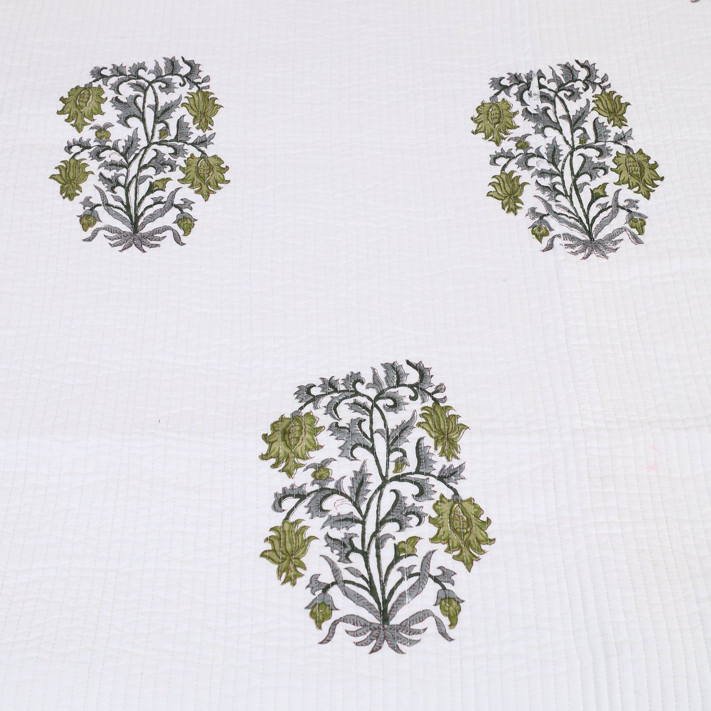 Green - Double - Reversible Sanganeri Block Print Cotton Quilt Set 08