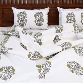 Green - Double - Reversible Sanganeri Block Print Cotton Quilt Set 08