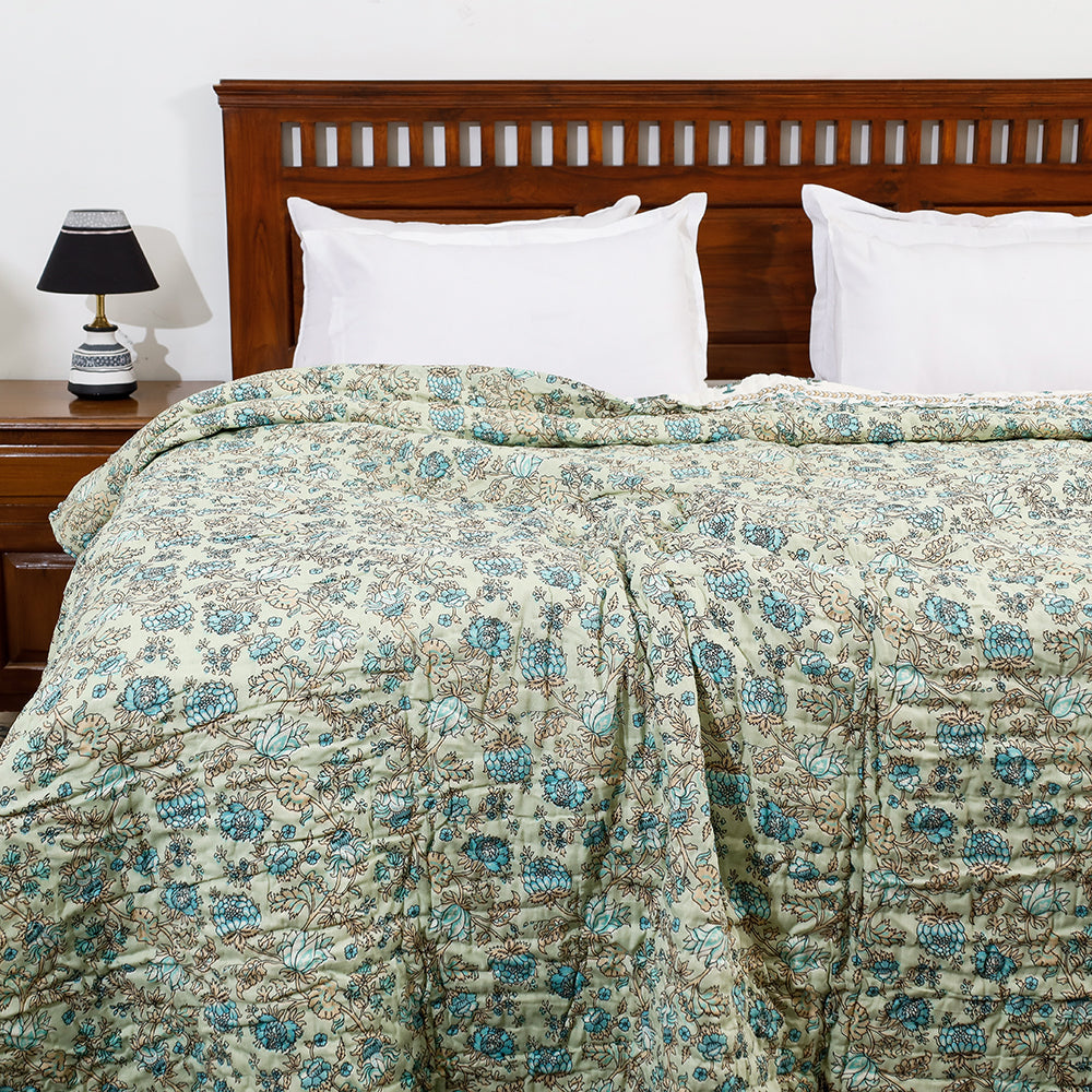  Double - Sanganeri Printed Reversible Soft Cotton Quilt / Blanket 