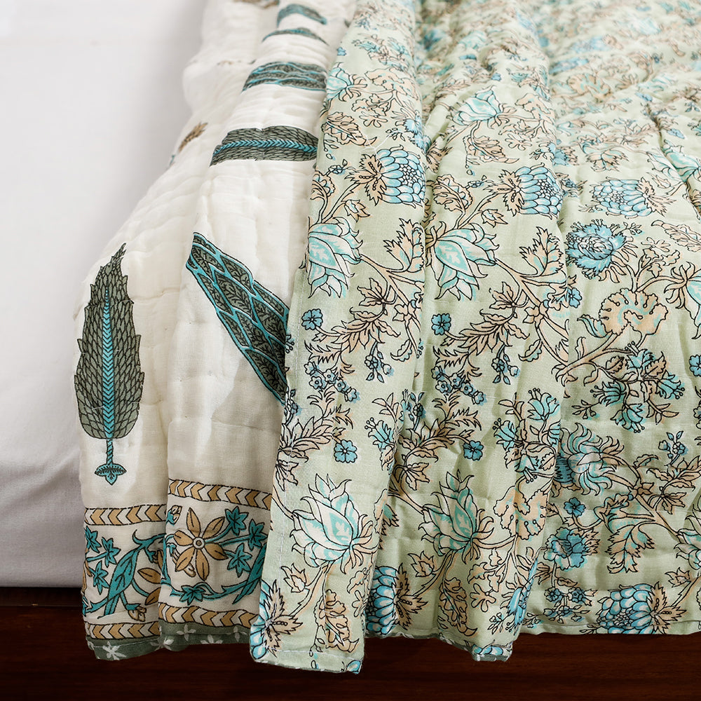  Double - Sanganeri Printed Reversible Soft Cotton Quilt / Blanket 
