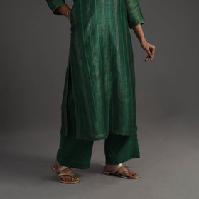  Green Elegant Linen Silk Handloom Plain Kurta Set