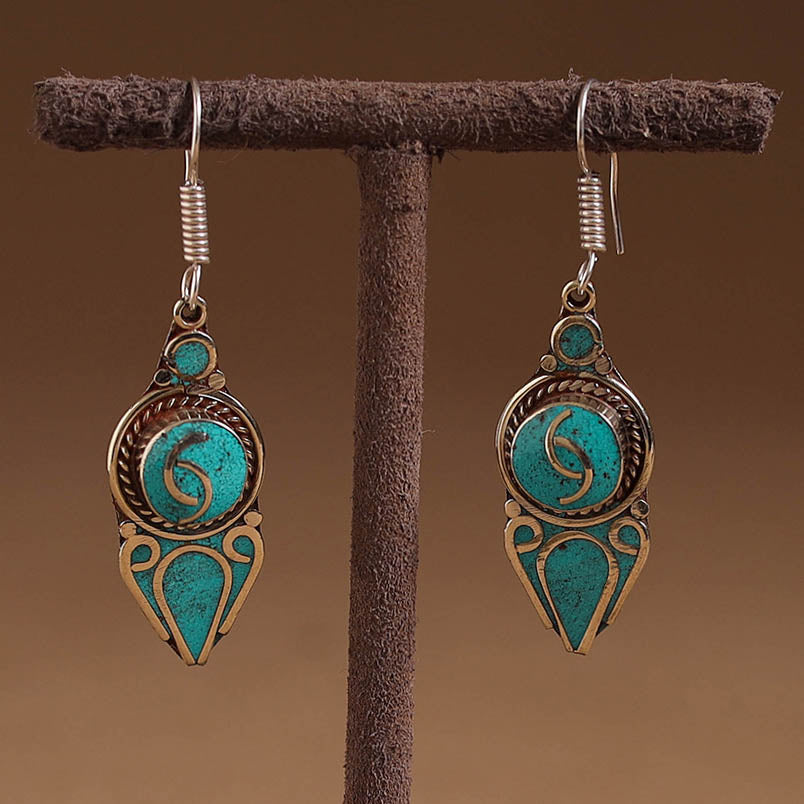 Green - ethnic tribal tibetan earrings from himalaya 56