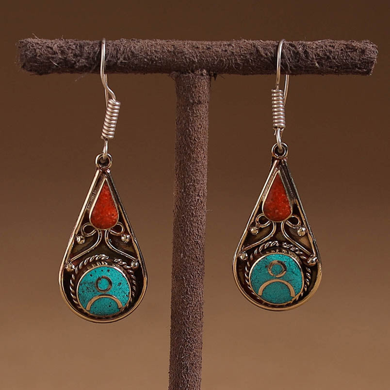 Green - ethnic tribal tibetan earrings from himalaya 66