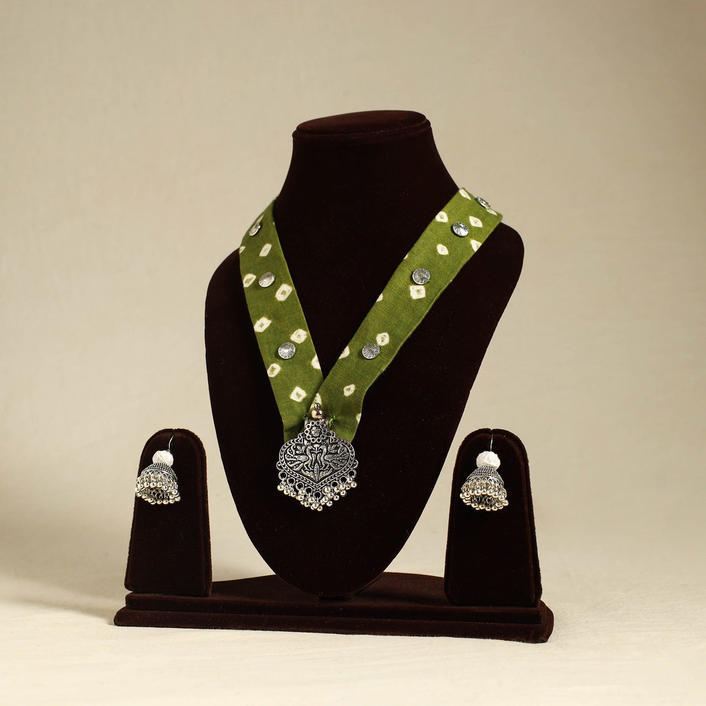 Green - fabart german silver necklace set 04 - handcrafted