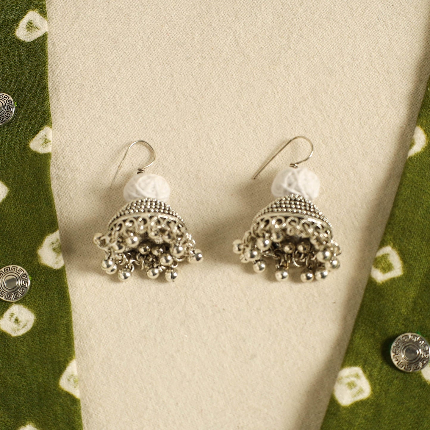 Green - fabart german silver necklace set 04 - handcrafted