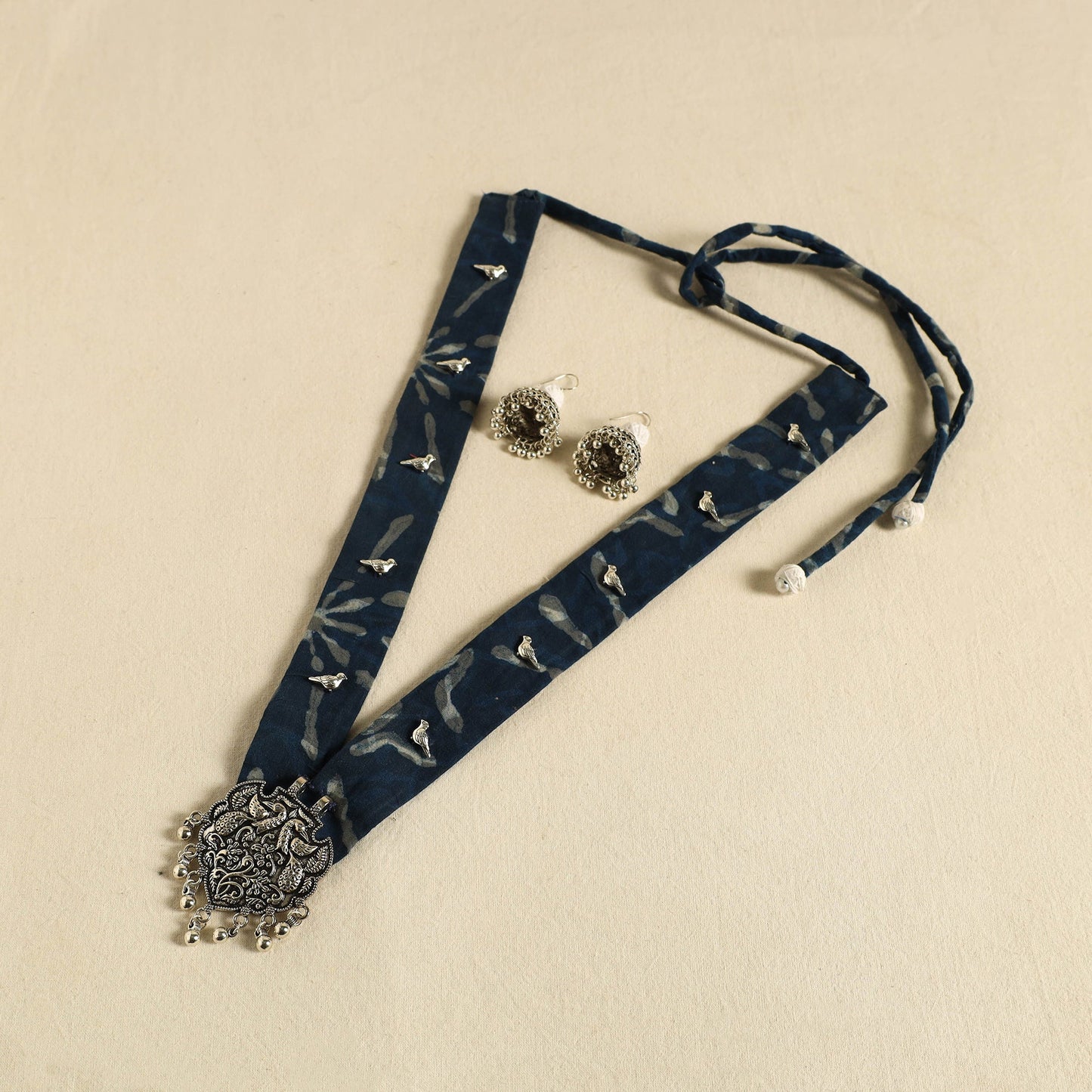 Green - fabart german silver necklace set 21 - handcrafted