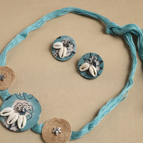 Green - fabart jute choker necklace set 14 - handcrafted