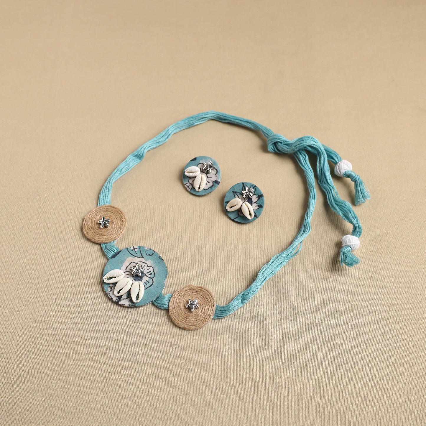 Green - fabart jute choker necklace set 14 - handcrafted