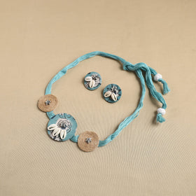 Green - fabart jute choker necklace set 14 - handcrafted