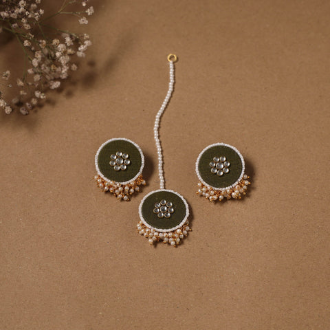 Fabart kundan earrings & maang tikka set 04 - handcrafted