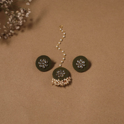 Fabart kundan earrings & maang tikka set 07 - handcrafted