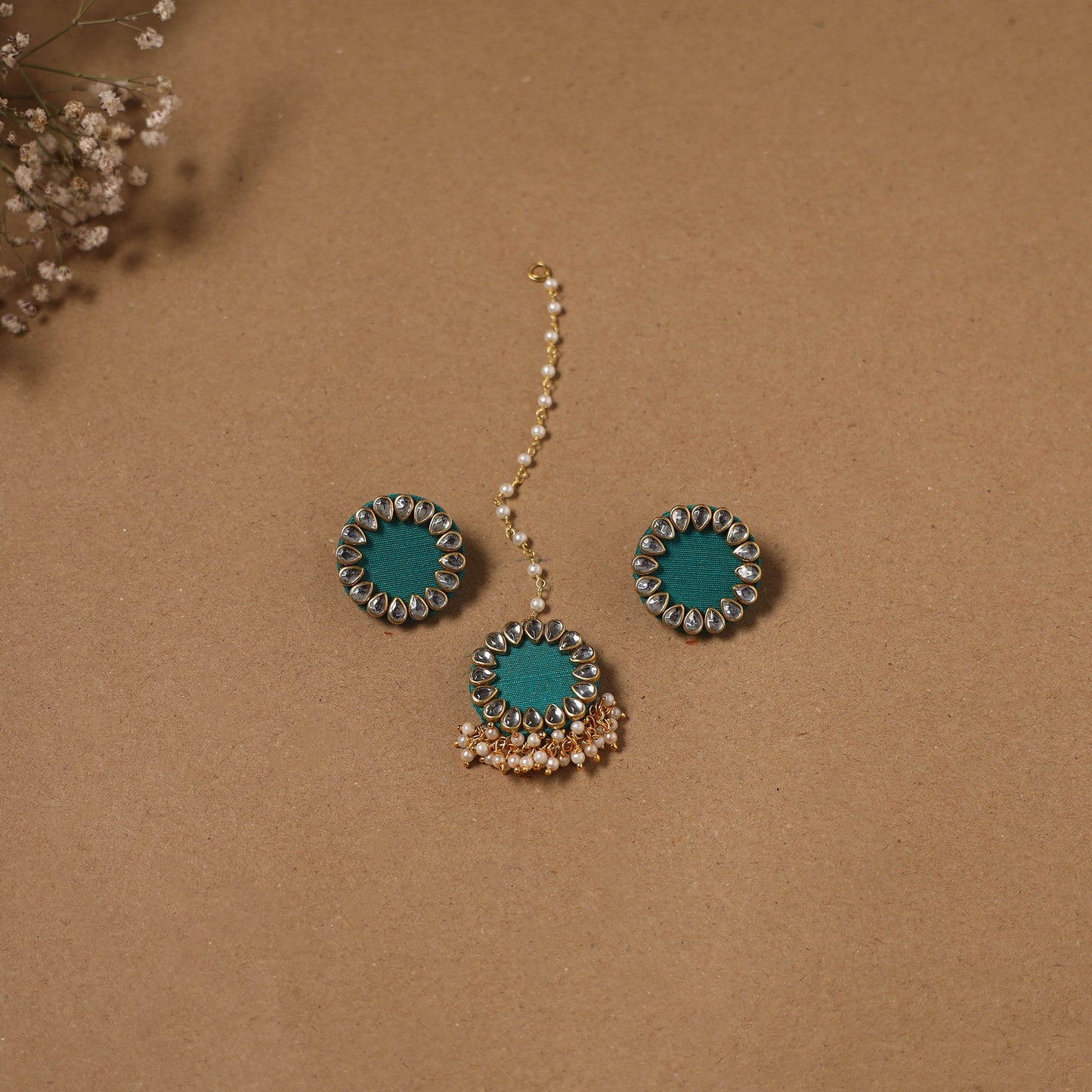 Fabart kundan earrings & maang tikka set 18 - handcrafted