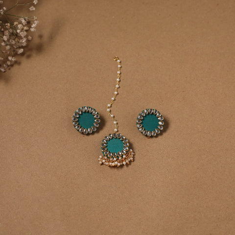 Fabart kundan earrings & maang tikka set 18 - handcrafted
