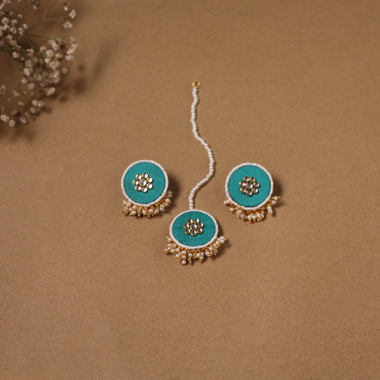 Fabart kundan earrings & maang tikka set 19 - handcrafted