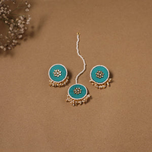 Fabart kundan earrings & maang tikka set 19 - handcrafted