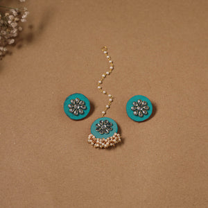 Fabart kundan earrings & maang tikka set 20 - handcrafted