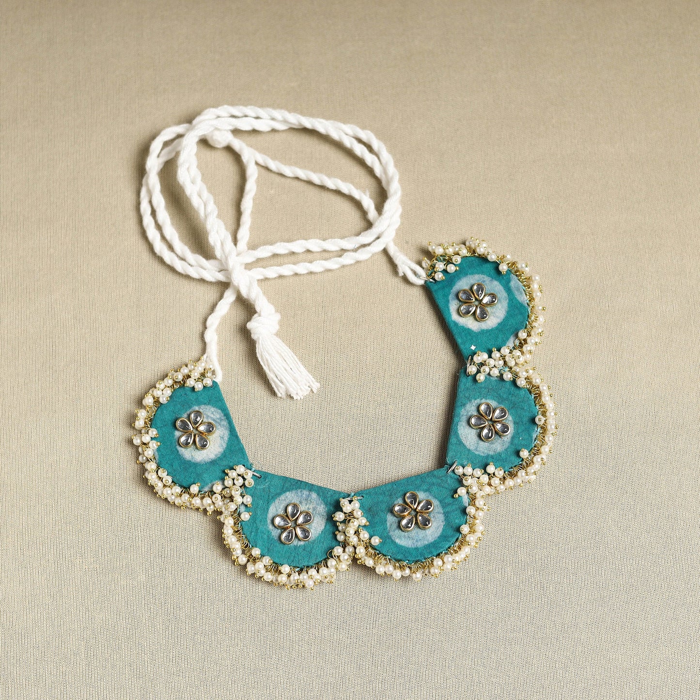 Green - fabart pearl & stone work necklace set 03