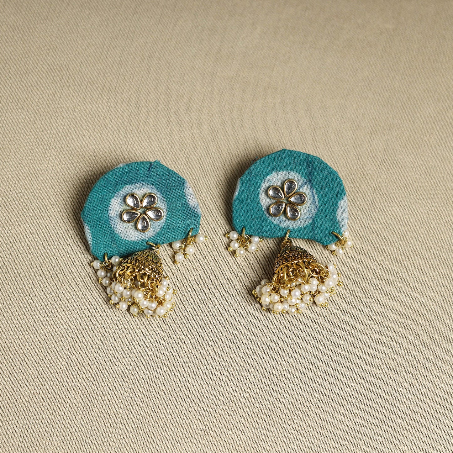 Green - fabart pearl & stone work necklace set 03