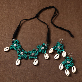 Green - fabart phool kali shell choker necklace set 01