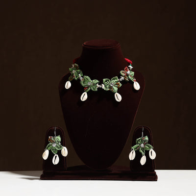 Green - fabart phool kali shell choker necklace set 02