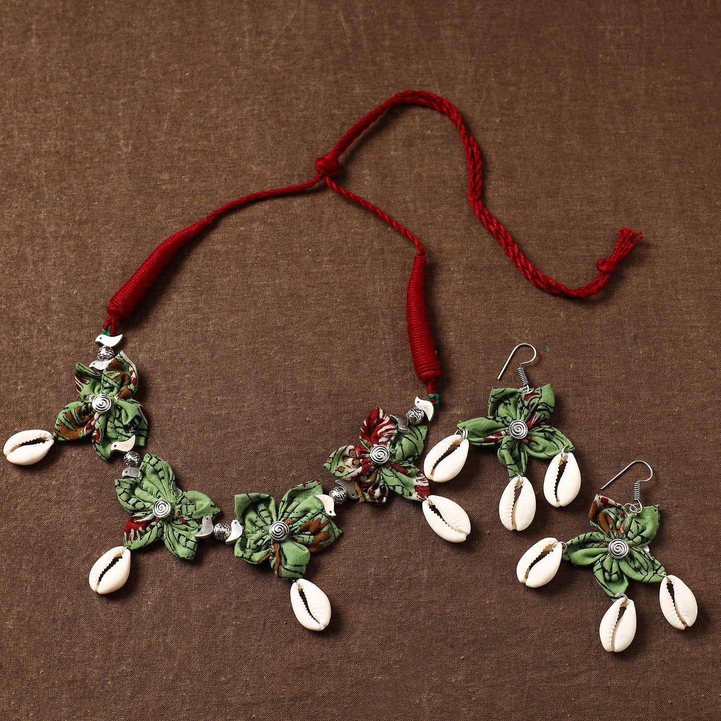 Green - fabart phool kali shell choker necklace set 02