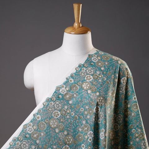 Buy Faded Greenish Florals Sanganeri Block Printed Cotton Fabric 