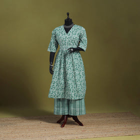 Green - flared cotton hand batik suit set (set of 2) 10