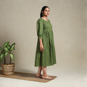 Grey Flared Cotton Jacquard Dress