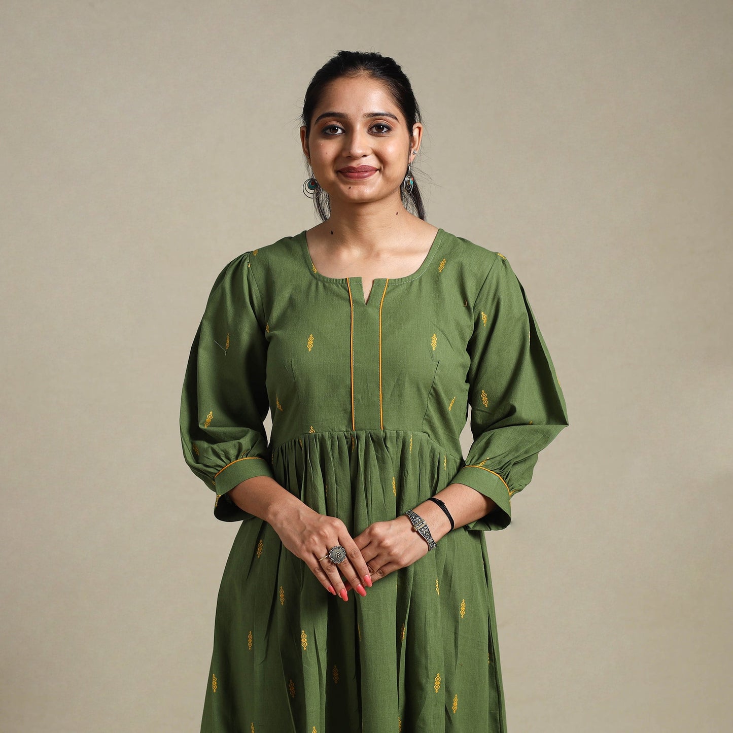 Grey Flared Cotton Jacquard Dress