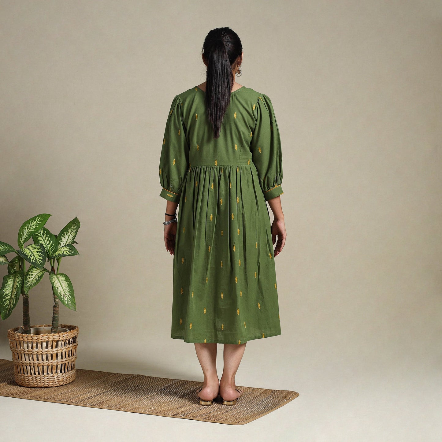 Grey Flared Cotton Jacquard Dress