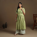  Green Flared Cotton Jacquard Kurta for Women