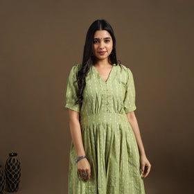  Green Flared Cotton Jacquard Kurta for Women
