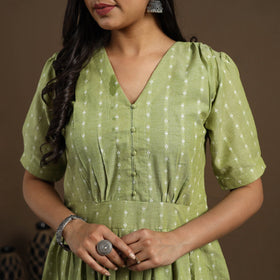  Green Flared Cotton Jacquard Kurta for Women