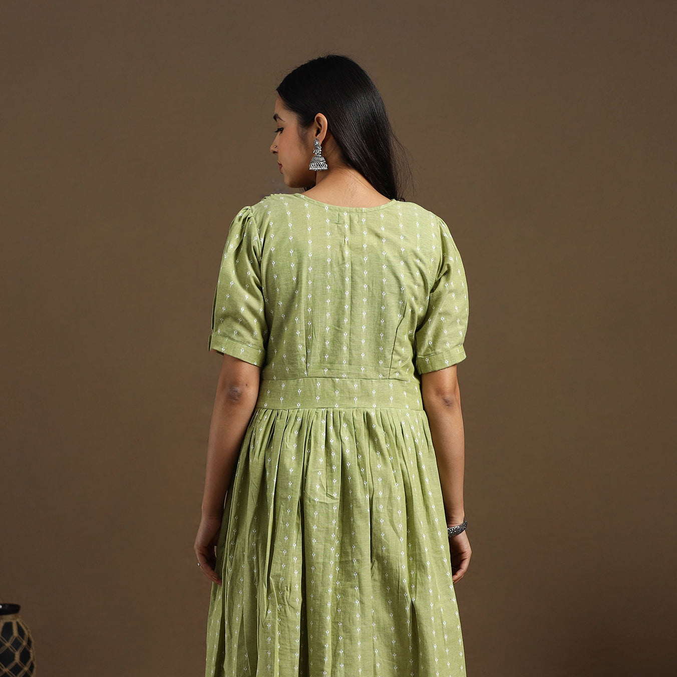  Green Flared Cotton Jacquard Kurta for Women