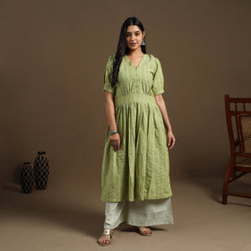  Green Flared Cotton Jacquard Kurta for Women
