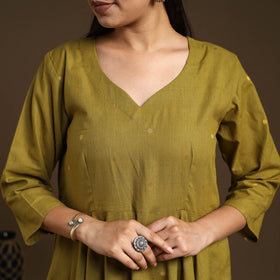  Green Flared Cotton Jacquard Kurta with Palazzo Set