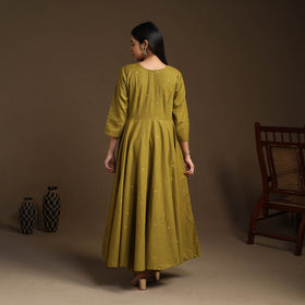  Green Flared Cotton Jacquard Kurta with Palazzo Set